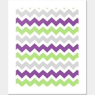 Purple Lime Green Grey Chevron Pattern Posters and Art